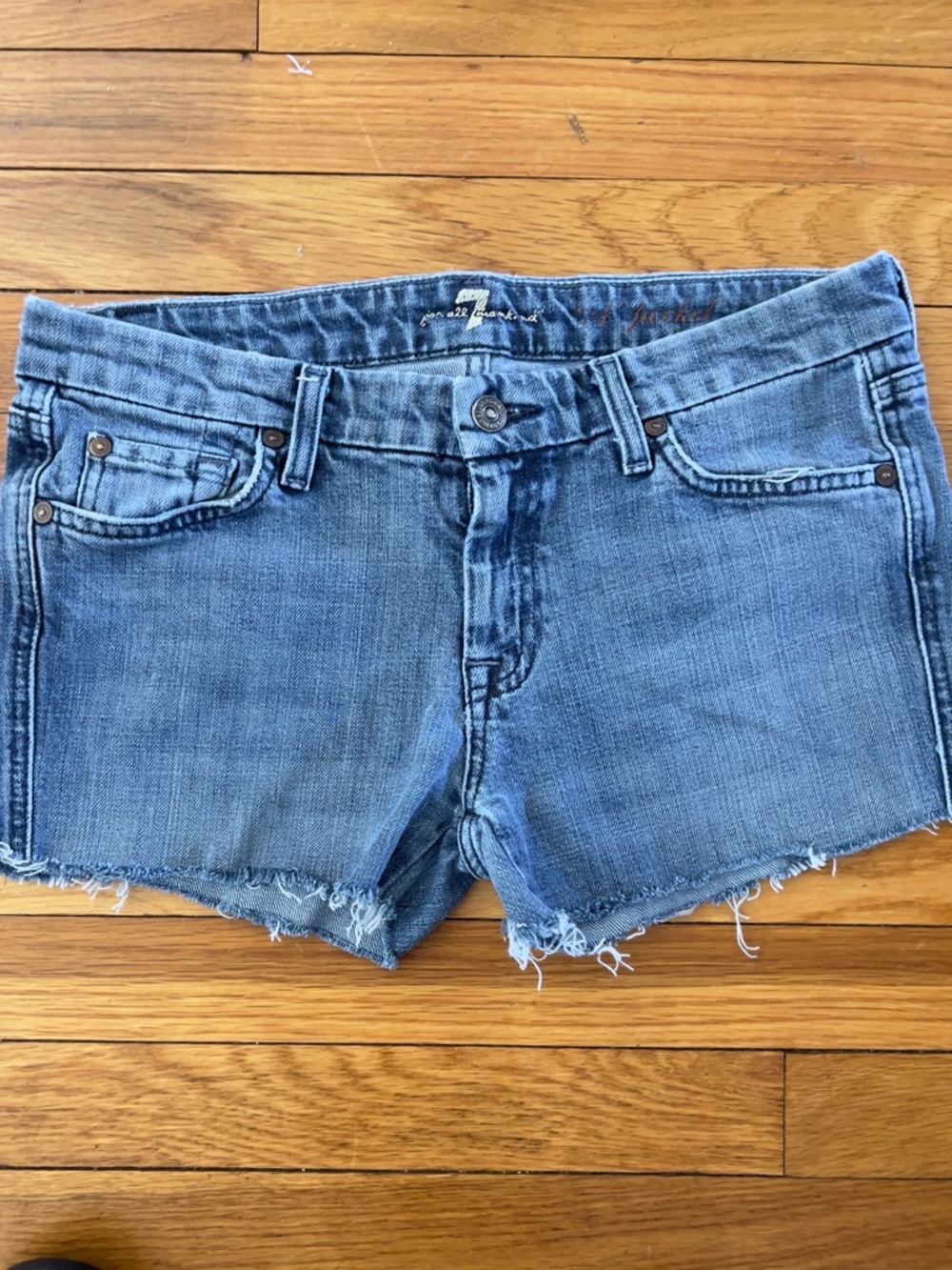 7 For All Mankind Blue Denim Cutoff Jean Shorts